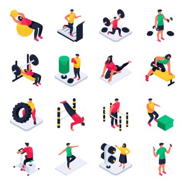 Fitness Isometric Illustrations seti 