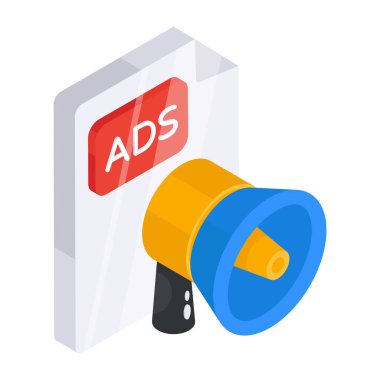 Beyaz arkaplanda izole edilmiş bir reklam duyurusu simgesi tasarımı 