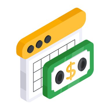 Takvimli para simgesi, ödeme gününün düz tasarımı