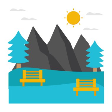 kamp çadırı ve dağlar vektör illüstrasyon grafik tasarımı