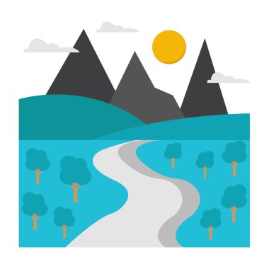 yol ve dağlar düz simge