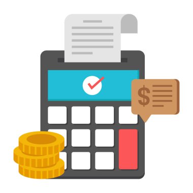 Hesap makinesi para sikkeleri ve fatura vektör illüstrasyonu