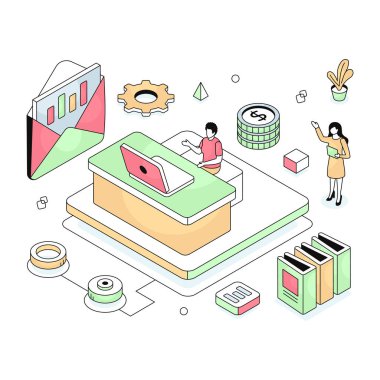 İzometrik dizaynda anlık indirme için uzak çalışma illüstrasyonuName