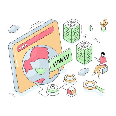 Web tarayıcısının izometrik tasarım çizimi, www vektörü