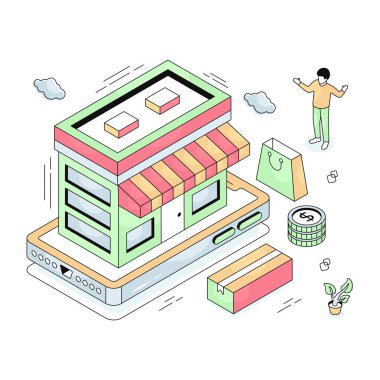 Mobil mağazanın mükemmel tasarım çizimi