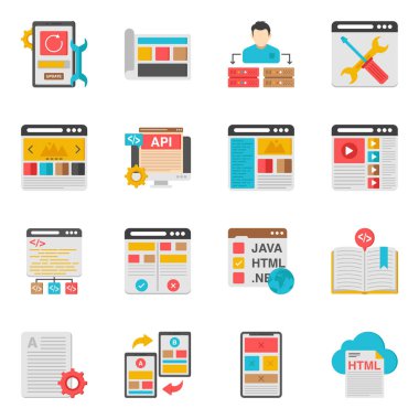 Programlama ve Geliştirme Düz Simgeleri Kümesi 