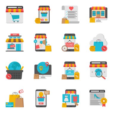 Alışveriş ve Ticaret Düz Simgesi Paketi 