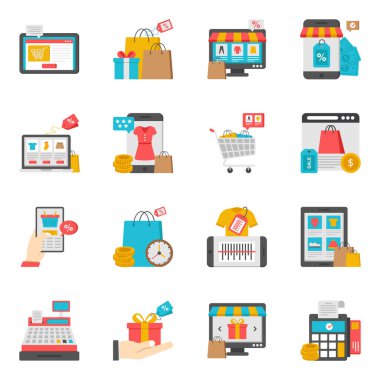 Alışveriş ve Ticaret Düz Simgesi Paketi 