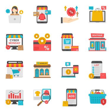 Alışveriş ve Ticaret Düz Simgesi Paketi 