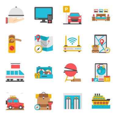 seyahat düz simgeler kümesi 