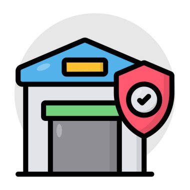 Depo güvenliğinin düz tasarım simgesi