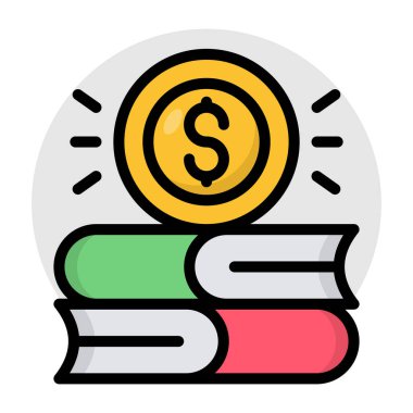 Kitaplar ve dolar, eğitim ödeneğinin düz tasarımı.