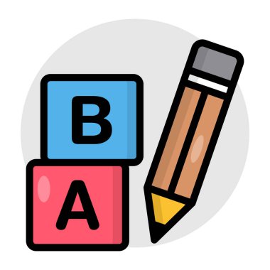 Yazma aracı simgesi, alfabe yazımının düz tasarımı 