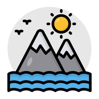 Güneşli tepeleri olan dağların eşsiz bir tasarım ikonu. 