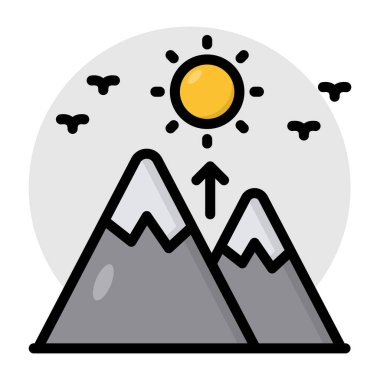 Güneşli tepeleri olan dağların eşsiz bir tasarım ikonu. 