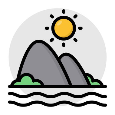 Güneşli tepeleri olan dağların eşsiz bir tasarım ikonu. 