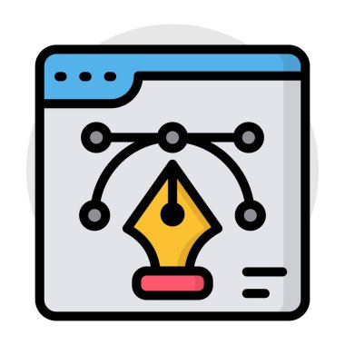       Pen with nodes on web page, bezier tool icon 