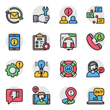 Yardım Hattı Düz Simgelerinin Seti