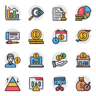 İş Düz Simgeleri Seti