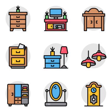 Mobilya ve Ofis İçi Düz Simge Paketi 