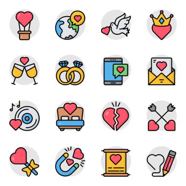 Sevgi Düz Simgeleri Seti 