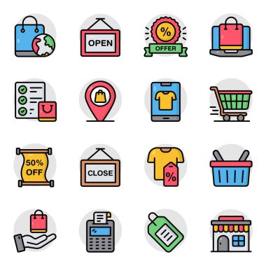 Alışveriş düz simgeler kümesi