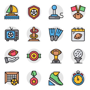 Spor Araçları ve Aksesuarları Düz Simgeleri 