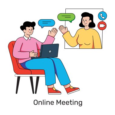 Çevrimiçi toplantının renkli tasarım çizimi 