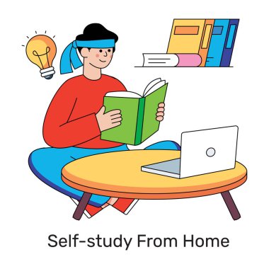 Evden kendi kendine çalışmanın modern tasarım çizimi 