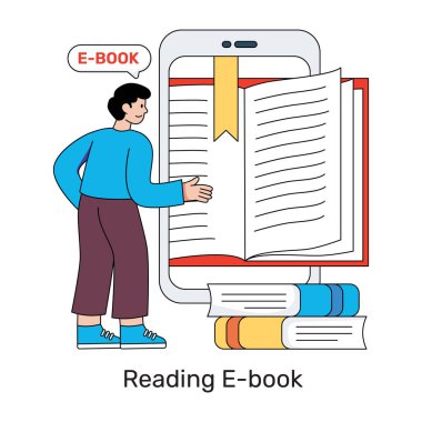 E kitabını okumanın kavramsal düz tasarım çizimi