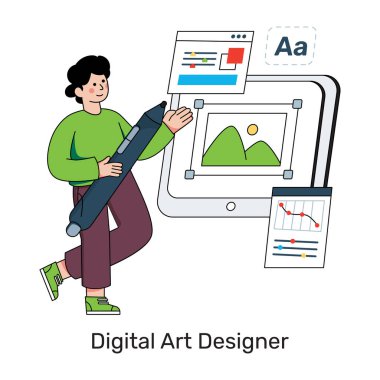 Dijital sanat tasarımcısının kavramsal düz tasarım çizimi 