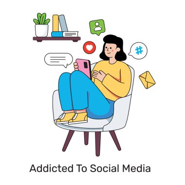 Sosyal medyaya bağımlı bir düz tasarım çizimi 