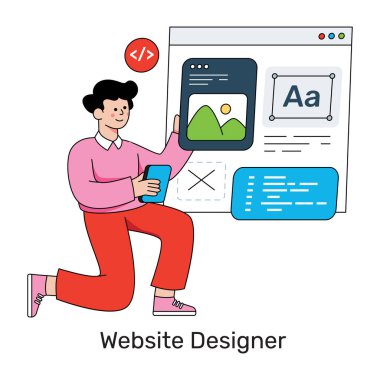 Web sitesi tasarımcısının kavramsal düz tasarım çizimi 