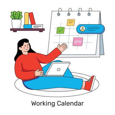 Çalışma takvimi illüstrasyonu, düzenlenebilir vektör 