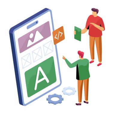 Mobil manzaranın kavramsal izometrik tasarım çizimi 