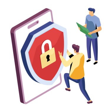 Mobil güvenliğin kavramsal izometrik tasarım simgesi