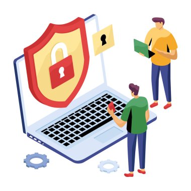 Kalkan görüntüleme sistemi güvenlik illüstrasyonlu dizüstü bilgisayar