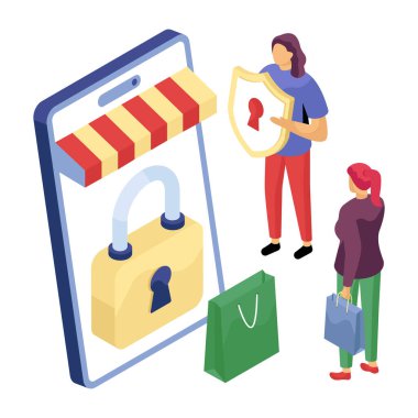 Güvenli mobil alışverişin vektör tasarımı 
