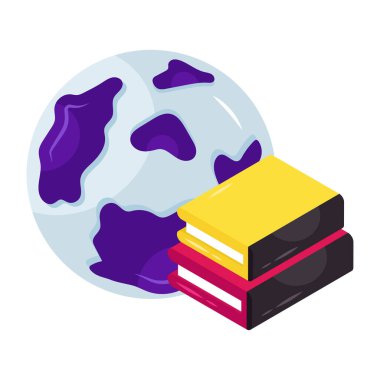 Küresel öğrenmenin izometrik tasarımı ve kitaplarla dolu dünya 