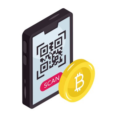 Mobil bitcoin 'in izometrik tasarım simgesi