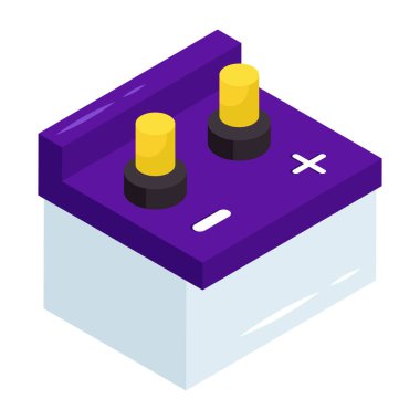 Araba aküsünün izometrik tasarım simgesi