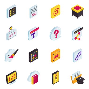Eğitim ve Tasarım Araçları Seti Isometric Simgeleri