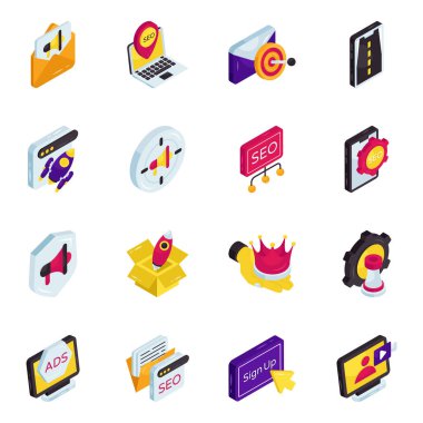 Seo ve Promosyon Isometric Simgeleri