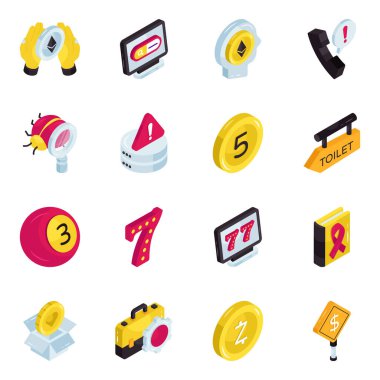 Dijital Para Birimi ve Kumarhane Isometric Simgeleri