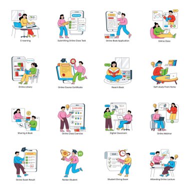 Çevrimiçi Eğitim Düz Çizimler Seti 