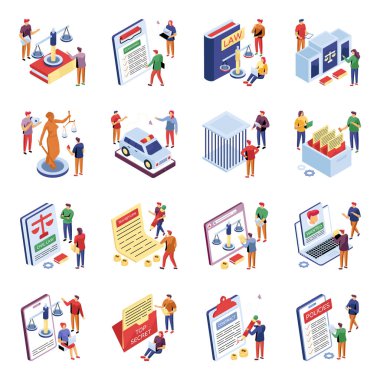 Adalet Isometric Illustrations seti 