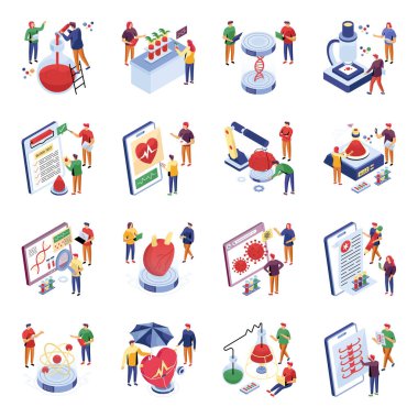 Medikal Isometric Illustrations seti 