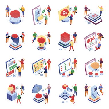Bir dizi Yapay Zeka Isometric Illustrations