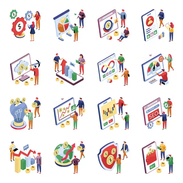 İş ve Veri Isometric Resimleri