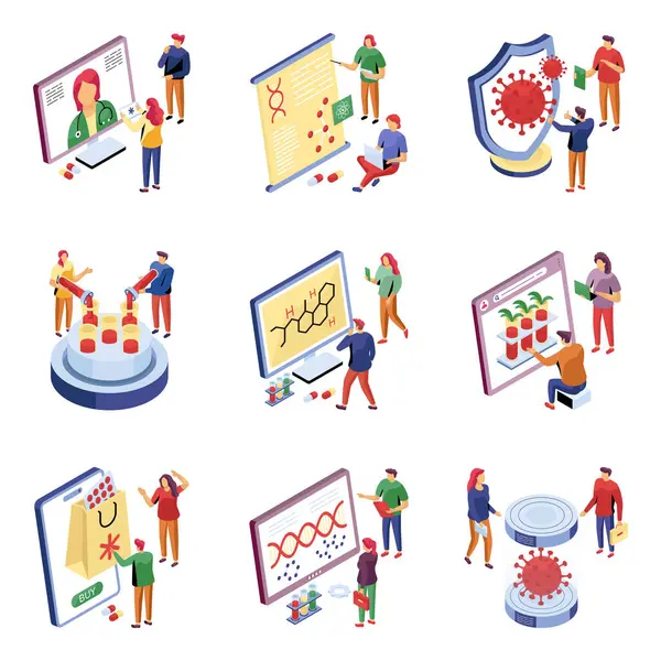 Tıbbi ve Sağlık Hizmetleri Isometric Illustrasyonları